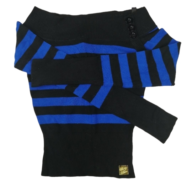 🌼3/20$ -- Comfortable and Stretch Striped Off-the-Shoulder Sweater - Picture 1 of 7